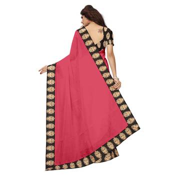 pink plain Chanderi Cotton Kalamkari  saree with blouse 4