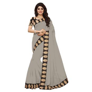 Grey plain Chanderi Cotton Kalamkari  saree with blouse 1