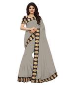 Grey plain Chanderi Cotton Kalamkari  saree with blouse