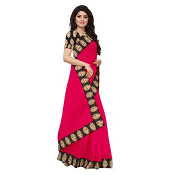 peach plain Chanderi Cotton Kalamkari  saree with blouse 3