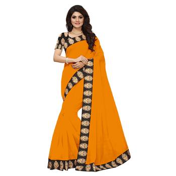 orange plain Chanderi Cotton Kalamkari  saree with blouse 1