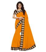 orange plain Chanderi Cotton Kalamkari  saree with blouse