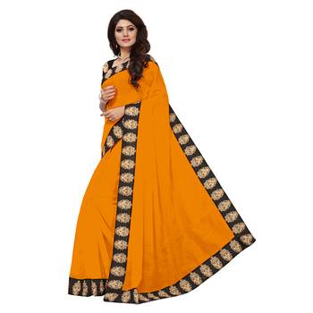 orange plain Chanderi Cotton Kalamkari  saree with blouse 2