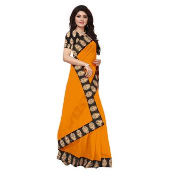 orange plain Chanderi Cotton Kalamkari  saree with blouse 3