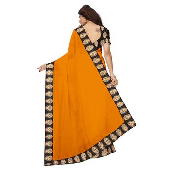 orange plain Chanderi Cotton Kalamkari  saree with blouse 4