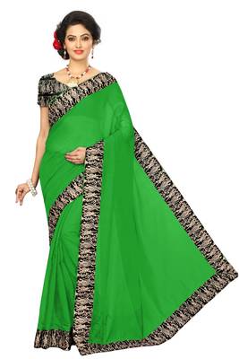 green plain Chanderi Cotton Kalamkari  saree with blouse 1
