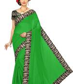 green plain Chanderi Cotton Kalamkari  saree with blouse