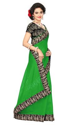 green plain Chanderi Cotton Kalamkari  saree with blouse 2