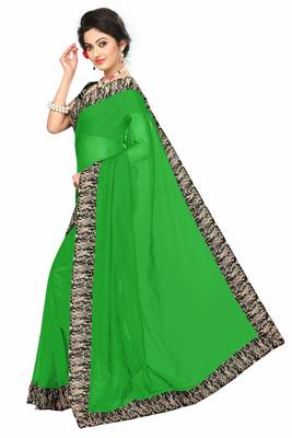 green plain Chanderi Cotton Kalamkari  saree with blouse 3