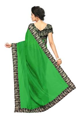 green plain Chanderi Cotton Kalamkari  saree with blouse 4