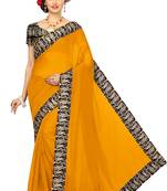 orange plain Chanderi Cotton Kalamkari  saree with blouse