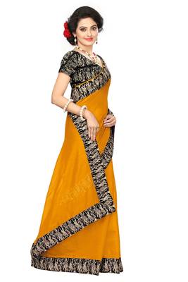 orange plain Chanderi Cotton Kalamkari  saree with blouse 2