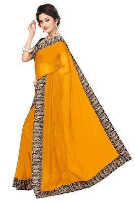 orange plain Chanderi Cotton Kalamkari  saree with blouse 3