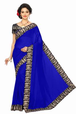 blue plain Chanderi Cotton Kalamkari  saree with blouse 1
