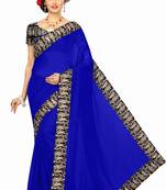 blue plain Chanderi Cotton Kalamkari  saree with blouse