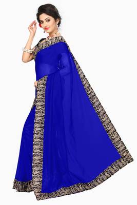 blue plain Chanderi Cotton Kalamkari  saree with blouse 2