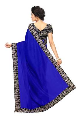 blue plain Chanderi Cotton Kalamkari  saree with blouse 3
