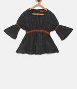 Black printed rayon kids-tops