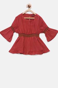 Maroon printed rayon kids-tops