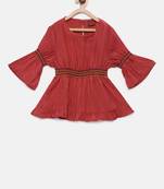 Maroon printed rayon kids-tops