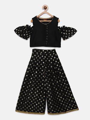 Black printed polyester kids-tops 1