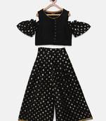 Black printed polyester kids-tops