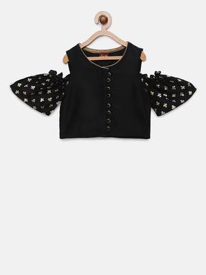 Black printed polyester kids-tops 2