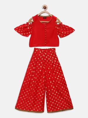 Red printed polyester kids-tops 1