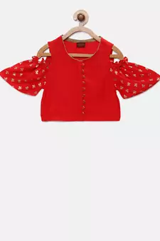 Red printed polyester kids-tops