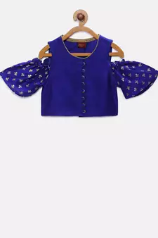 Blue printed polyester kids-tops