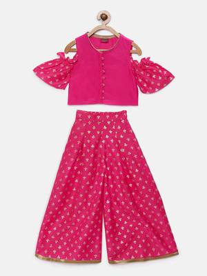 Pink printed polyester kids-tops 1