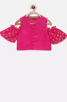 Pink printed polyester kids-tops