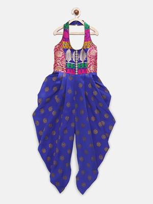 Blue printed brocade kids-tops 1