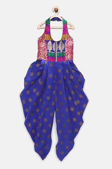 Blue printed brocade kids-tops