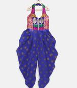 Blue printed brocade kids-tops