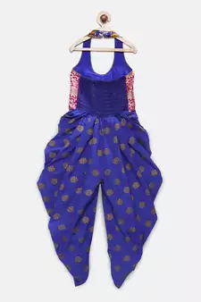 Blue printed brocade kids-tops