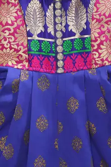 Blue printed brocade kids-tops