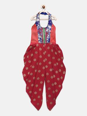 Red printed brocade kids-tops 1