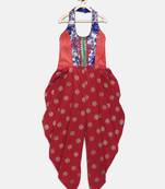 Red printed brocade kids-tops