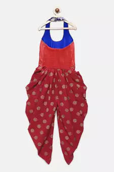 Red printed brocade kids-tops