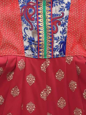Red printed brocade kids-tops 3
