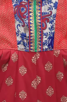 Red printed brocade kids-tops