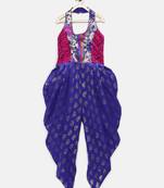 Blue printed brocade kids-tops