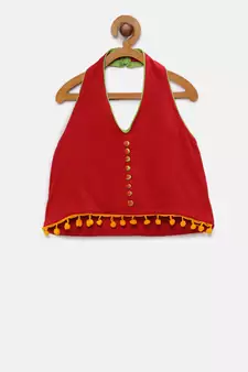 Red printed cotton kids-tops