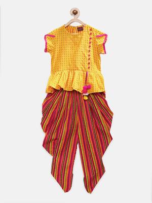 Yellow printed cotton kids-tops 1
