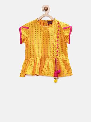 Yellow printed cotton kids-tops 2