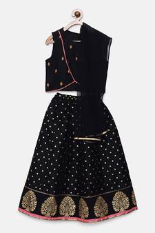 Black printed jaquard kids-tops