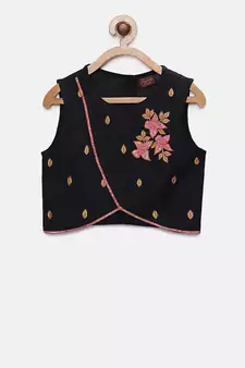 Black printed jaquard kids-tops