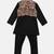 Black woven polyester kurta pyjama with nehru jacket for boys