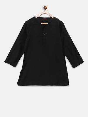 Black woven polyester kurta pyjama with nehru jacket for boys 2